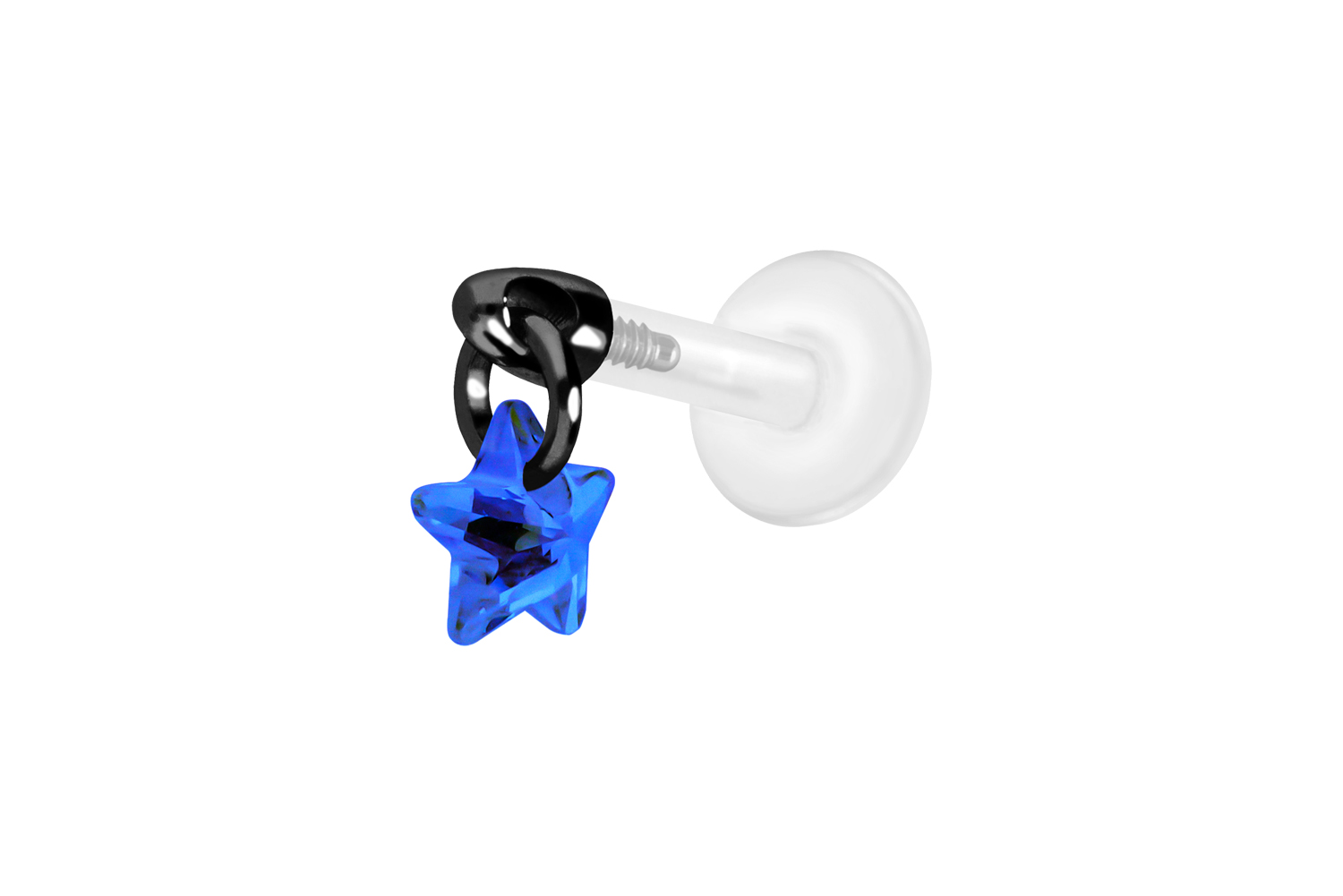 PTFE Labret Piercing mit Innengewinde + Titan-Aufsatz KRISTALLSTERN